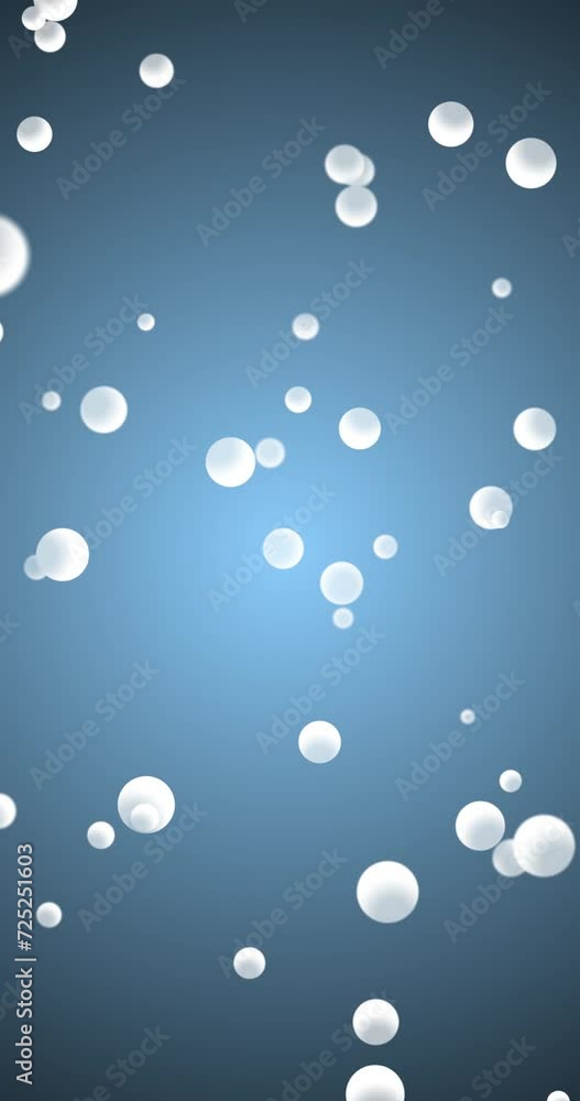 Poster white blurry 3d spheres loop movement on vertical background.