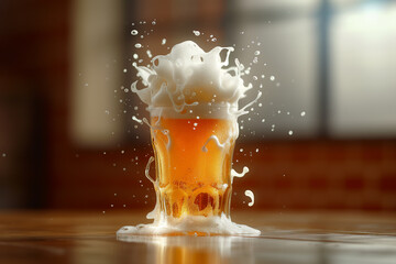 Close-up of Beer glass full of foam floating in the glass - 725251667