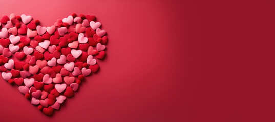 Valentine's day background with red hearts on red background. Banner.