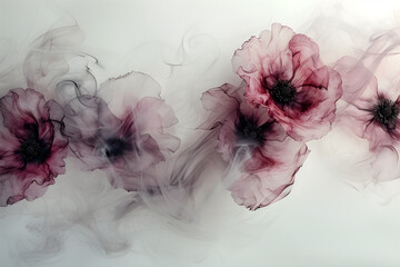 Background with poppies made of smoke on white background. Good for wallpaper, interior, poster.