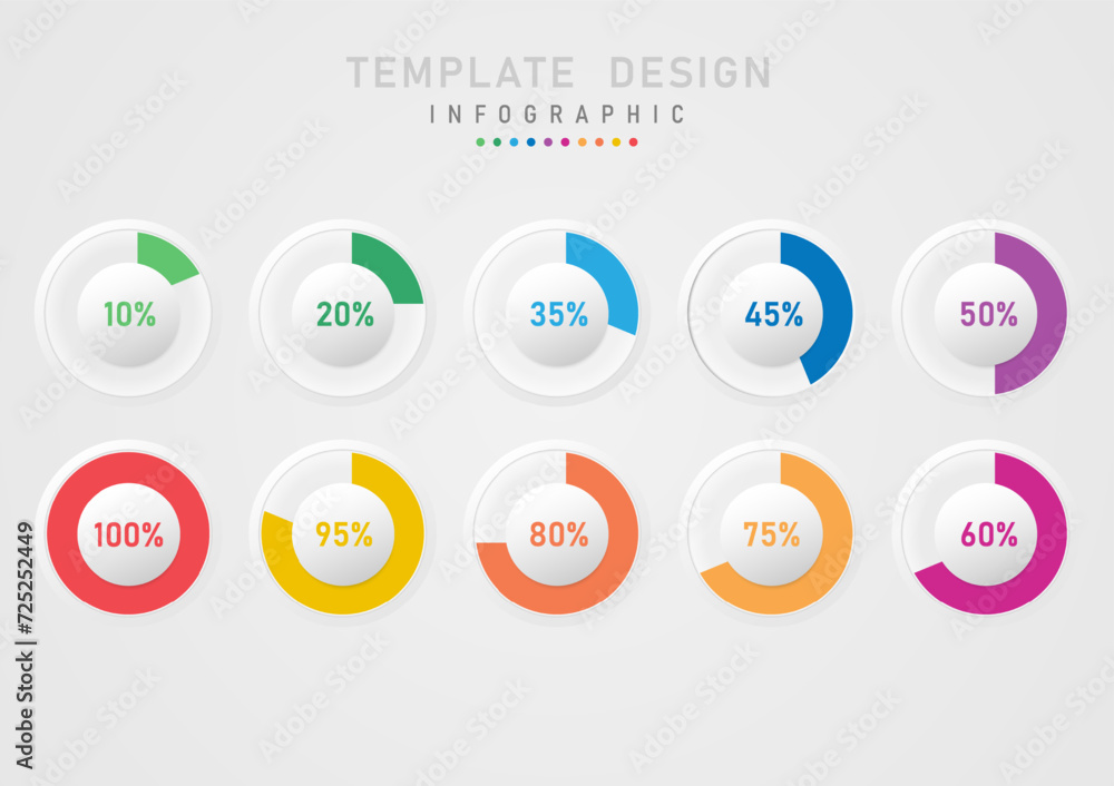 Poster infographic template the gradient circle has a gray button in the middle and percentage numbers on t