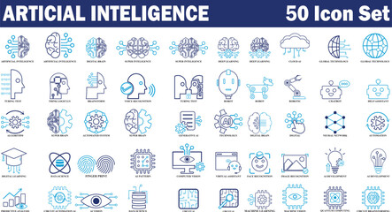 Fototapeta na wymiar Artificial intelligence colorful line icon set. Editable icon set of AI isolated on white background. high quality line business icon set of AI