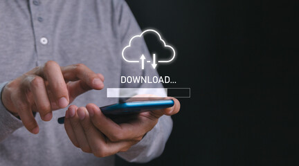 Download system software information Version upgrade system, use smartphone download and upgrade software by programmer ready to install, Cloud download to mobile phone from stored data on server.