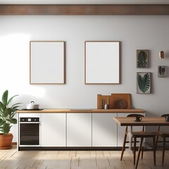 Minimalistic vertical Frame Mockup, With two Blank Frame in the modern kitchen