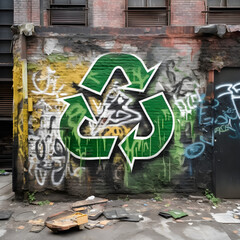 Fototapeta premium Recycle logo graffiti spray painted on a wall 