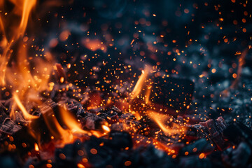 Fototapeta na wymiar Intense Sparks Rising from a Crackling Bonfire