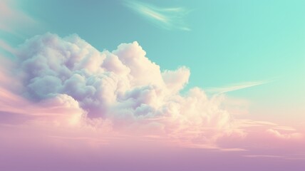 Beautiful sky on colorful gentle light day background. Sunny and fluffy clouds with fantasy tone, turquoise and purple color backdrop. Picturesque generative ai - obrazy, fototapety, plakaty