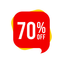 Discounts 70 percent off. Red and yellow template on white background. Vector illustration
