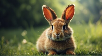Fototapeta premium Young cute rabbit playing on the grass from Generative AI