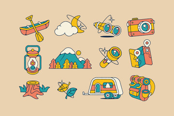 Set of Hand Drawn Summer Camp Illustrations Set