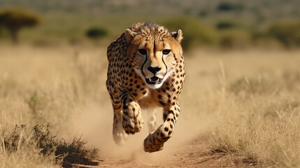 Chetah is running for hunting in Savana forest field, An Animal wild life, World wild life.