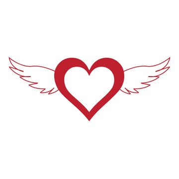 Red Arrow and heart with wings. Love or couple element icon. Premium quality graphic design. Signs, outline symbols collection with white background.