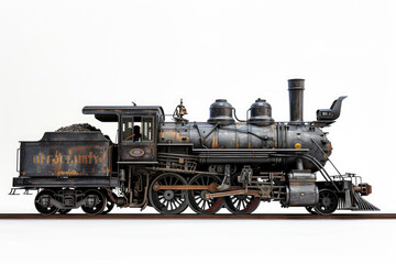 Fototapeta na wymiar A vintage steam locomotive captured in isolation against a pristine white backdrop