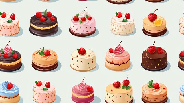 Seamless pattern with cakes and cherries.
