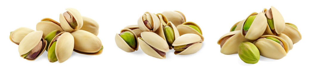 Shelled and Unshelled Pistachio Nuts on White Background