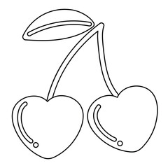 Heart cherry for Valentine's Day icon, colouring book, black and white sticker, tattoo, logo, decorations, fabric print, post card, love sign, fruit, symbol, ad, clothing, love letter, social media