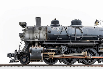 Fototapeta premium A vintage steam locomotive captured in isolation against a pristine white backdrop