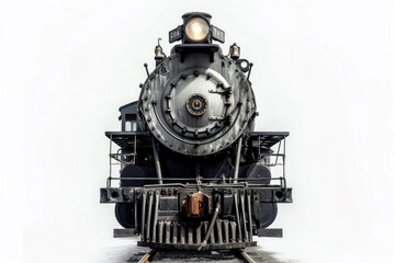 Obraz premium A vintage steam locomotive captured in isolation against a pristine white backdrop