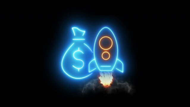 4K motion graphic animation of dollar sign icon and rocket spaceship icon isolated on transparent background. Money, profit, investment, startup, growth business, economy, finance and success concept.