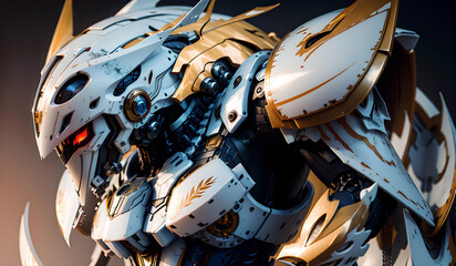 Anime mecha standing facing sideways with a dynamic angle pose, dark background. Cool anime mecha for wallpaper. Futuristic