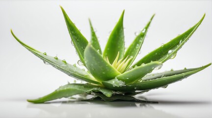 Aloe vera leaves on plain white background from Generative AI