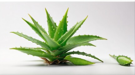 Fototapeta premium Aloe vera leaves on plain white background from Generative AI
