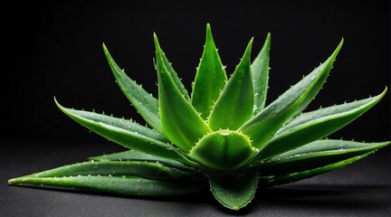 Aloe vera leaves on plain black background from Generative AI - obrazy, fototapety, plakaty