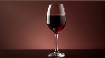A glass of red wine on plain burgundy red background from Generative AI