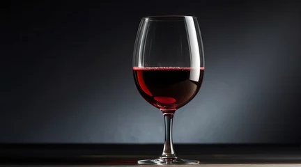 Fotobehang A glass of red wine on plain black background from Generative AI © Arceli