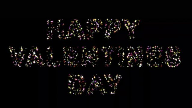 Beautiful illustration of Happy Valentines Day text with colorful stars on plain black background