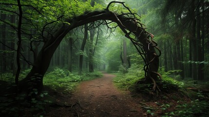 Forest branches naturally formed an archway  - obrazy, fototapety, plakaty