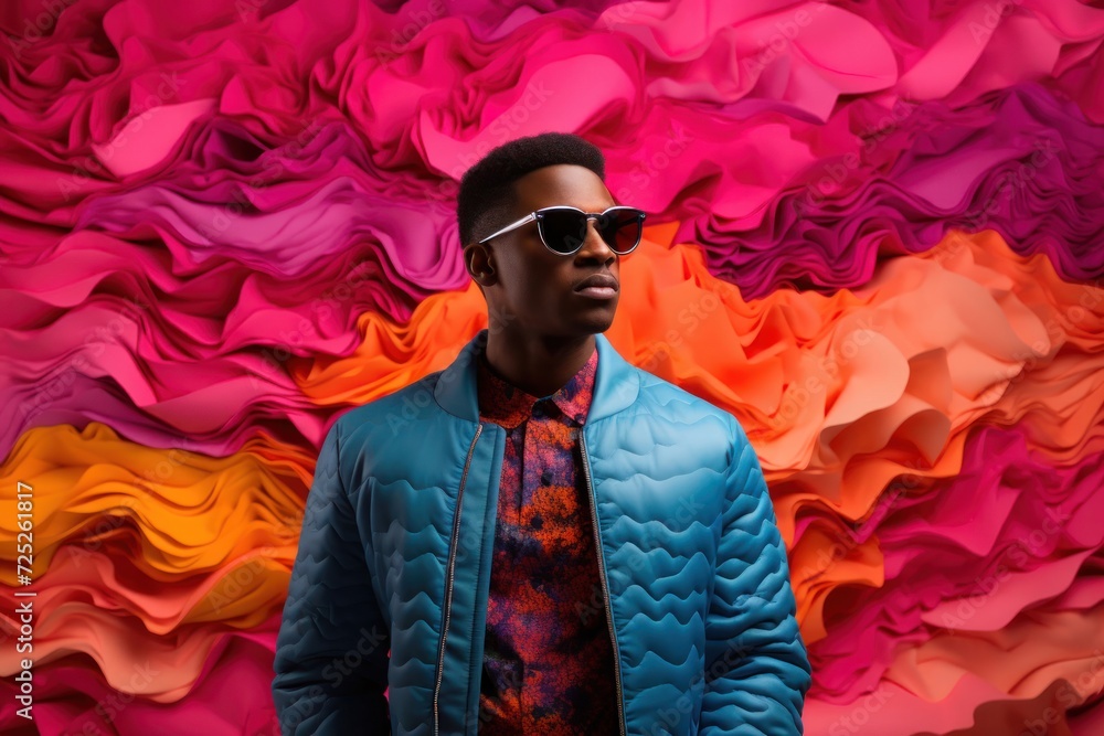 Aufkleber man standing in front of a colorful wall generative ai
