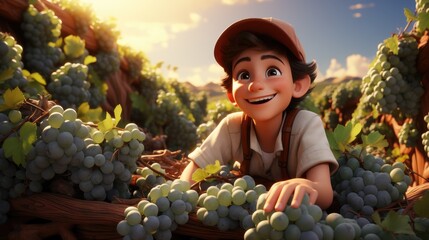 3d illustration of a grape farmer