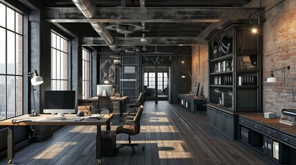 Loft-style modern office decor with an industrial feel