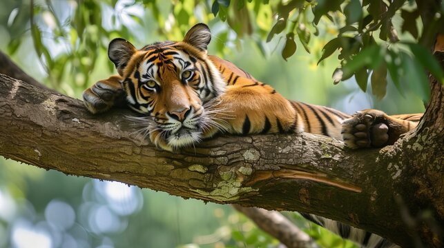 Lonely tiger on tree