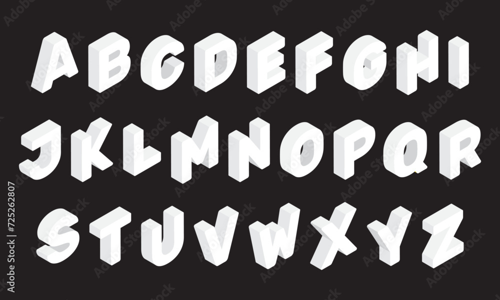 Fototapete white isometric 3d font. vector alphabet. three dimensional typeface.