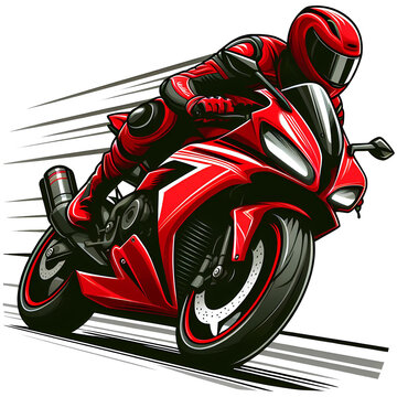 red sport motorcycle rider in cartoon style on transparent background 