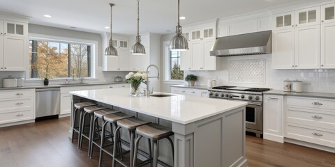 Custom kitchen with a white color scheme.