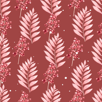 Seamless pattern with berries and abstract leaves. Pattern from multi-colored elements. For printing, printing on fabric, sportswear
