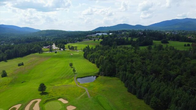 Aerial Shot of Golf Course in Upstate New York On a Cloudy Day