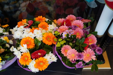 Colorful bouquets of fresh flowers for sale