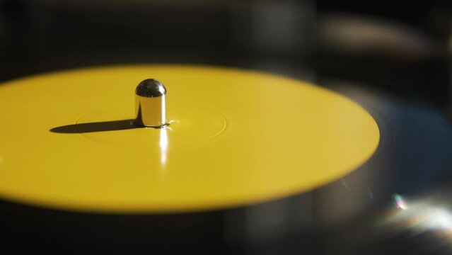 Ultra Close Up of a Vinyl Spinning on a Record Player