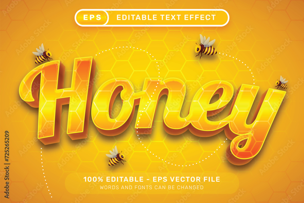 Aufkleber honey a3d text effect and editable text effect with honey bee illustration
