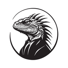 A minimalist, logo featuring a sleek and stylized iguana head against a white background awesome, professional, vector logo, simple