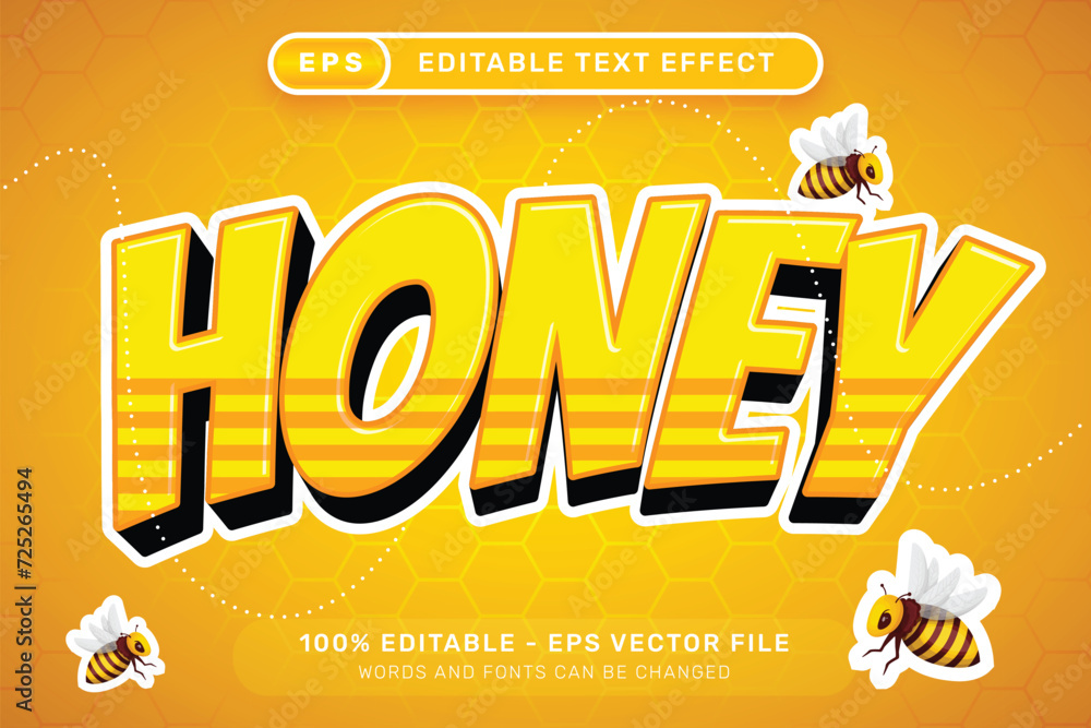 Aufkleber honey a3d text effect and editable text effect with honey bee illustration