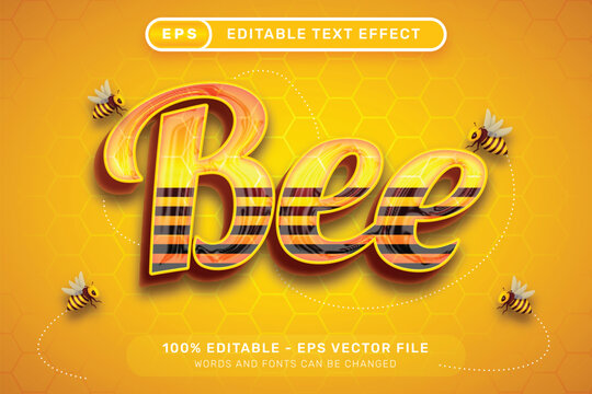 bee 3d text effect and editable text effect with honey bee illustration