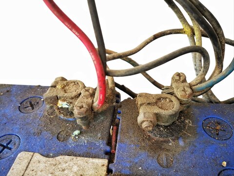 detail of car battery​ dc 12 volt