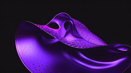 On a flat black background, a vivid purple curvilinear shape with circles atop round surfaces