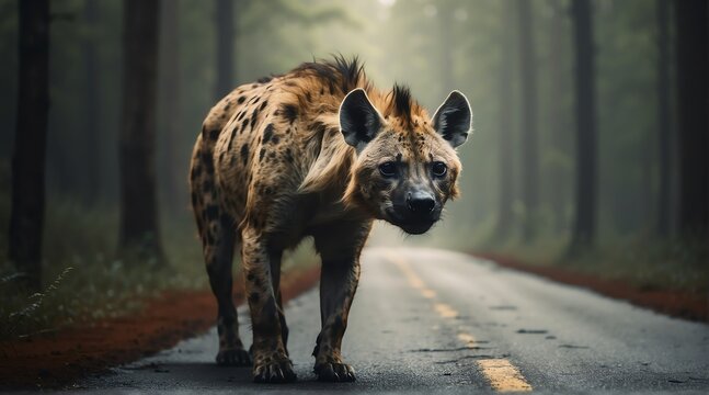 An hyena in the middle of the road from Generative AI