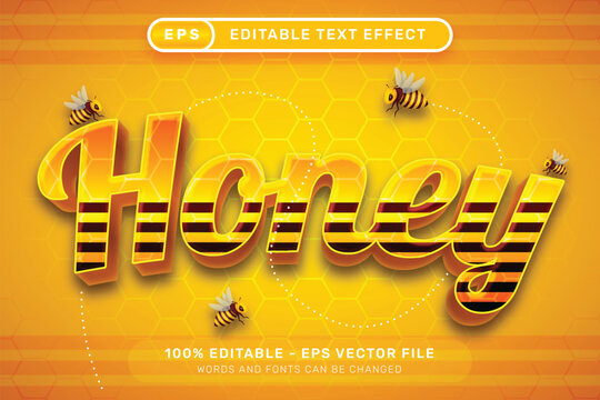 honey a3d text effect and editable text effect with honey bee illustration